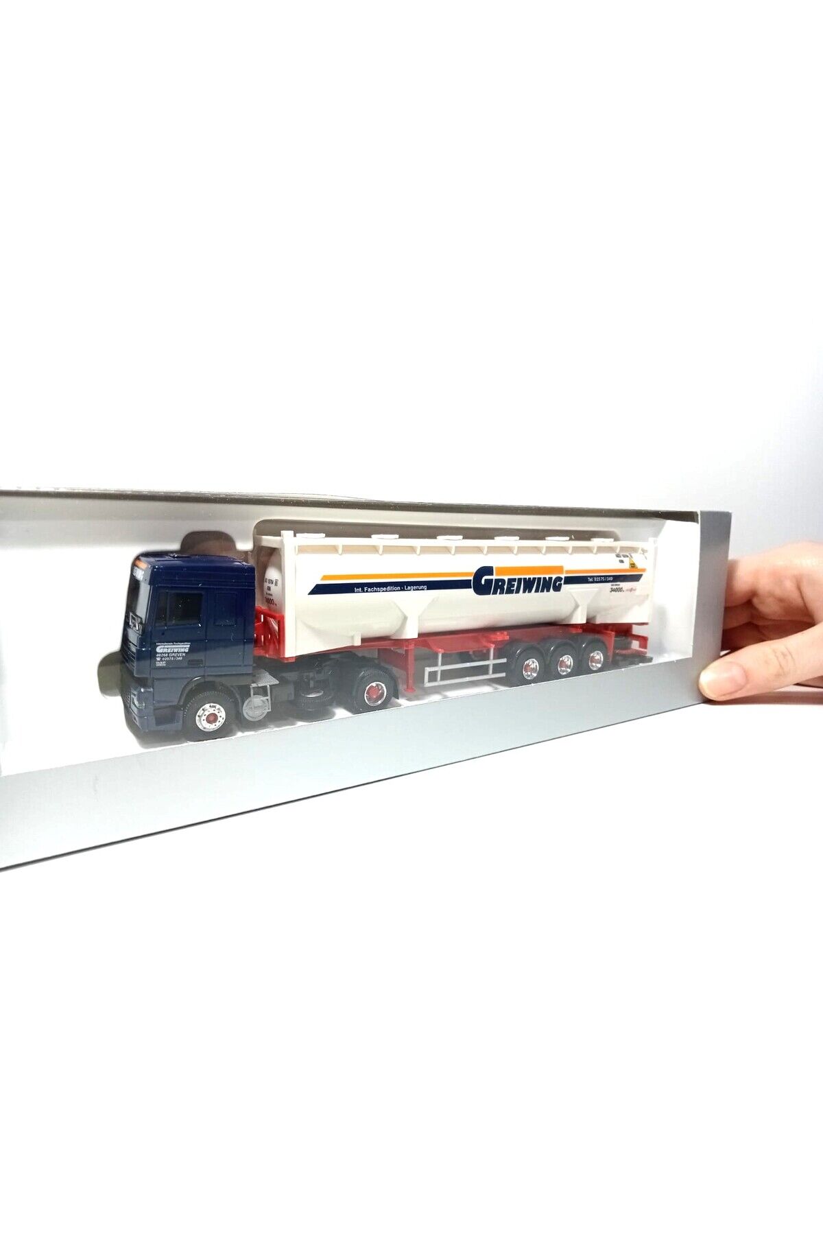 1:87 Ho DAF 95 XF SC 40ft basınçlı silo konteyner (Minyatür Plastik Tır Modeli ) Lacivert/Beyaz