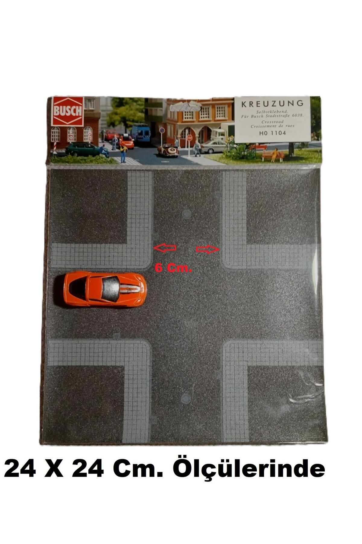 1/87 Ho Kaldırımlı Dört Yol Zemin Dekoru Yapışkanlı 24x24 Cm.