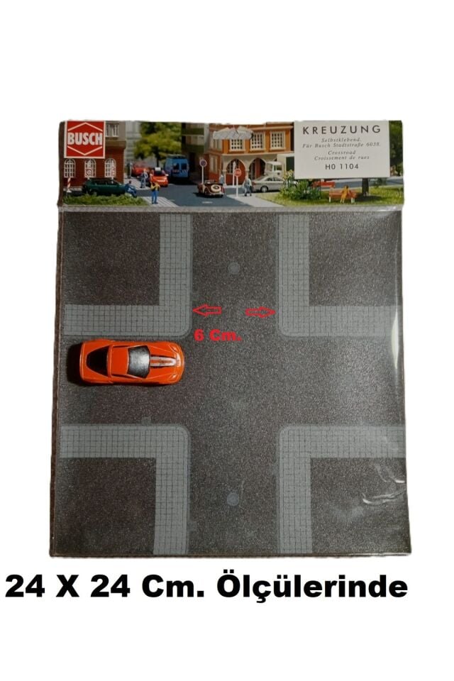 1/87 Ho Kaldırımlı Dört Yol Zemin Dekoru Yapışkanlı 24x24 Cm.
