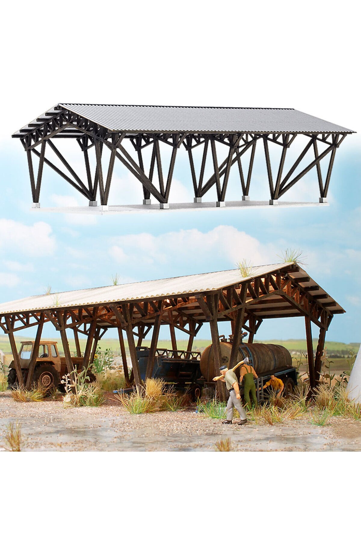 1:87 Ho Tarım Çiftlik Araç Garajı ( Gerçek ahşap model. Kit. )